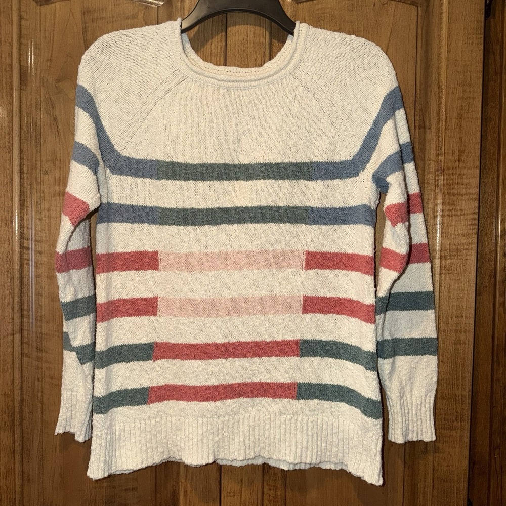 LL Bean Vintage Women's Small Rainbow Retro Stripe Cotton Knit Sweater